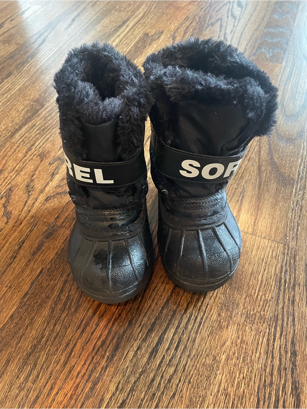 Sorel Black Toddler Winter Boots with Faux Fur Cuff and fleece lining